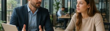 Consultant en business development en action avec un client PME