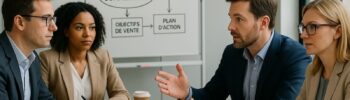 Professionnels collaborant sur une stratégie de direction commerciale externalisée
